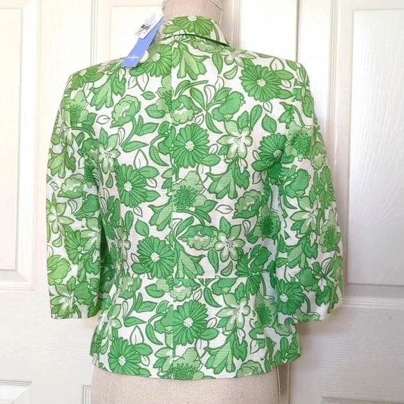 LOFT Green & White Floral Print Linen Blazer - Picture 4 of 6